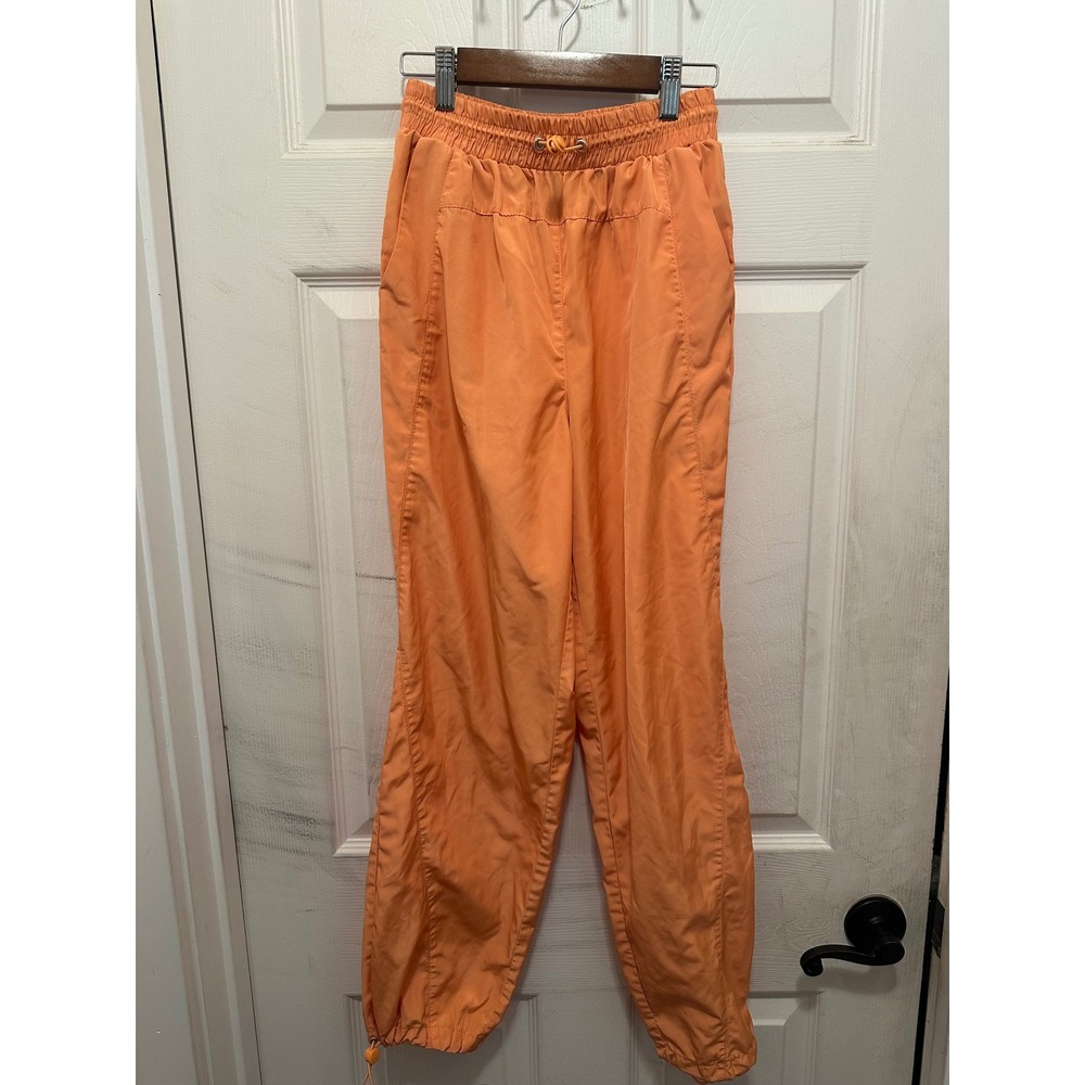 Orange Nylon Baggy Track Pants Joggers Adjustable Elastic Cuffs 
 XS Parachute